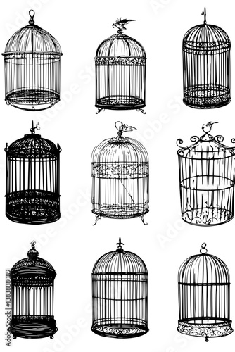 Collection of Birdcages coloring book vector designs, Birdcages vector graphic
