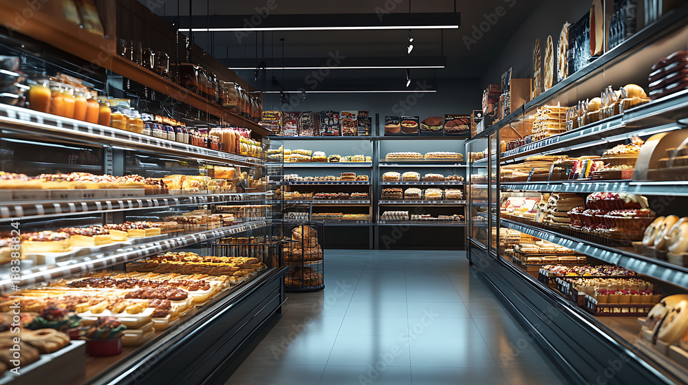 Confectionery department of baking in a supermarket