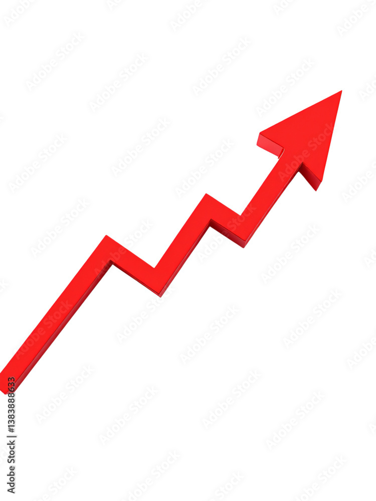 A vibrant red, 3D upward trending graph on a transparent background A vibrant red, 3D upward trending graph on a transparent background