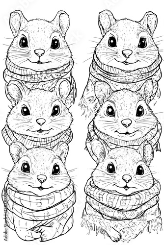 Collection of Chipmunks coloring book vectors, Chipmunks vector graphic
