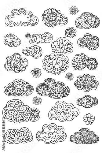 Collection of Clouds coloring book vector designs, Clouds vector graphic
