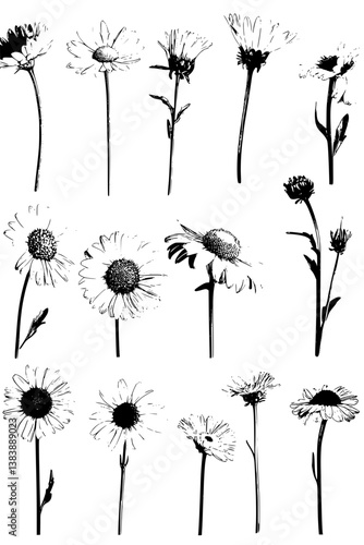Collection of Daisies coloring book vectors, Daisies vector graphic