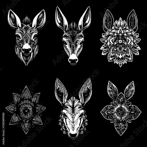 Collection of Donkeys mandala vector design, Donkeys vector graphic