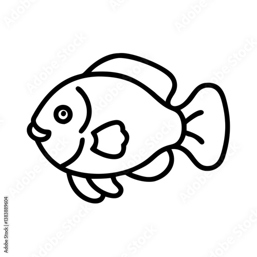 oscar fish vector icon, simple black outline line icon of oscar fish, aquarium fish vector line art icon