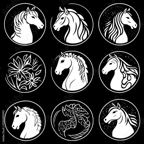 Collection of Horses mandala vector design, Horses vector graphic