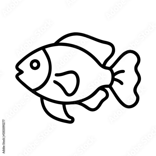 oscar fish vector icon, simple black outline line icon of oscar fish, aquarium fish vector line art icon