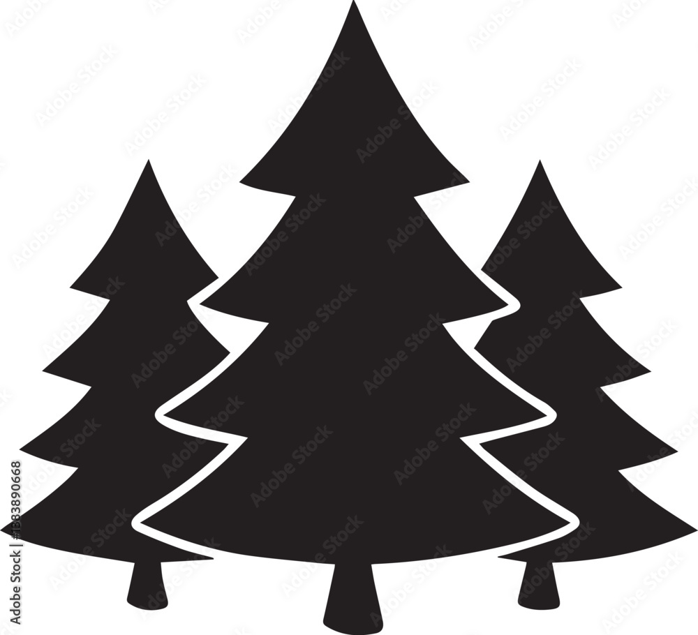 Three Pine Trees Silhouette - Evergreen Forest Icon Three Pine Trees Silhouette - Evergreen Forest Icon