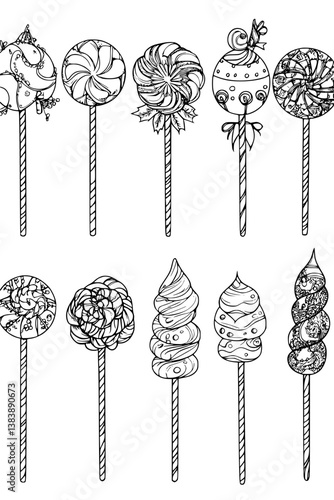 Collection of Lollipop hairpins coloring book vector designs, Lollipop hairpins vector graphic
