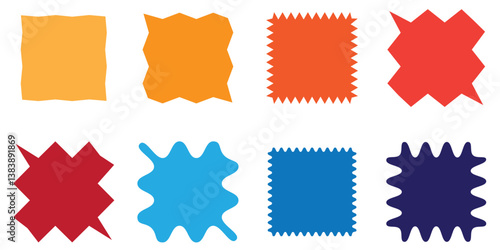Sticker wavy shape mocha mousse colour, stamp rectangle, oval border icon, wave edge frame set. Star burst label, price tag corrugated, promo badge isolated on white background. Vector illustration
