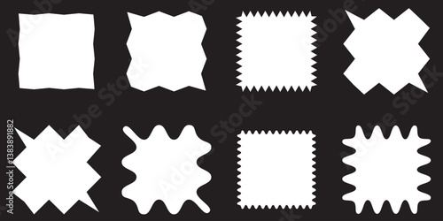 Sticker wavy shape mocha mousse colour, stamp rectangle, oval border icon, wave edge frame set. Star burst label, price tag corrugated, promo badge isolated on white background. Vector illustration