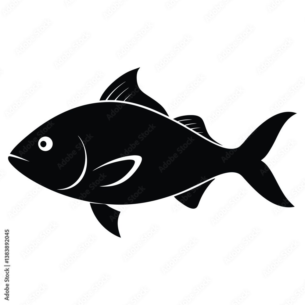 Black and White Halibut Fish Silhouette Vector Art Illustration Black and White Halibut Fish Silhouette Vector Art Illustration