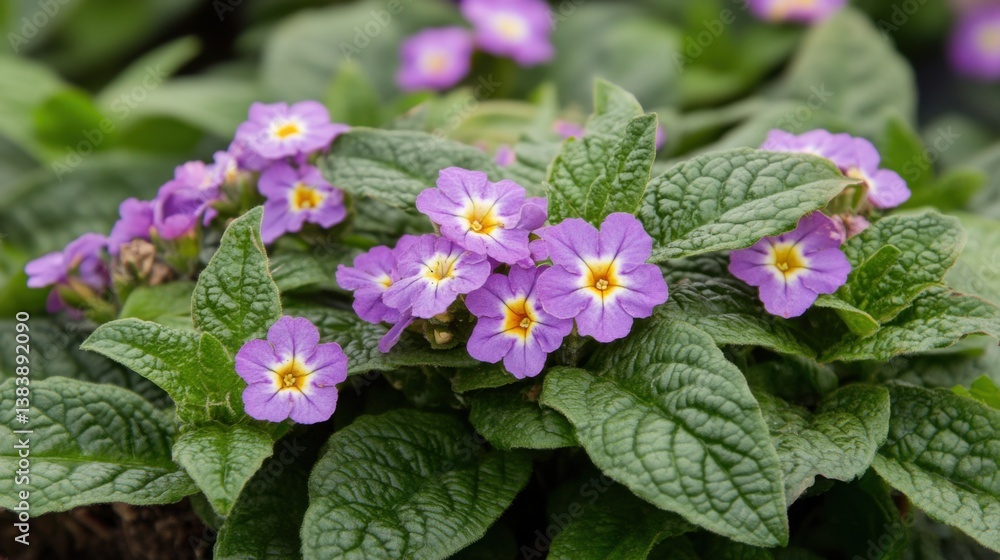 Vibrant Purple Flowers with Green Leaves on a Lush Background Vibrant Purple Flowers with Green Leaves on a Lush Background