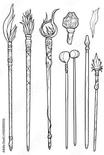 Collection of Wands coloring book vector designs, Wands vector graphic