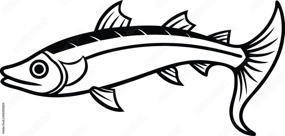 Fototapeta premium Barracuda Fish Line art Design with white background