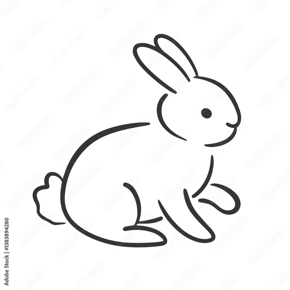 Hand Drawn Bunny. Whimsical Rabbit Line Art Sketch Hand Drawn Bunny. Whimsical Rabbit Line Art Sketch