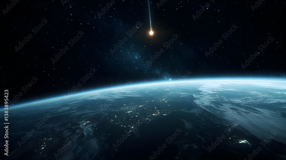 Earth From Space With Meteor Shower Earth From Space With Meteor Shower