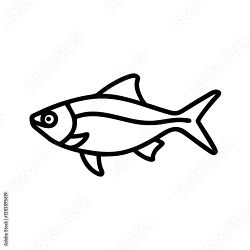 rummy nose tetra fish vector icon, simple black outline line icon of rummy nose tetra fish, aquarium fish vector line art icon