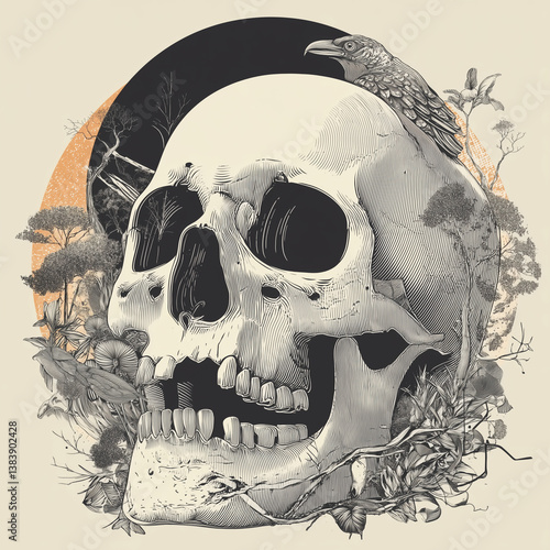 Skull illustration for t-shirt design, white background