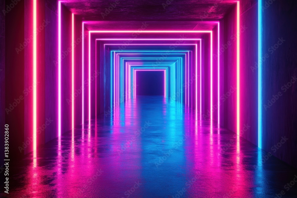 Vivid neon light tunnel creates a mesmerizing atmosphere in an urban setting Vivid neon light tunnel creates a mesmerizing atmosphere in an urban setting