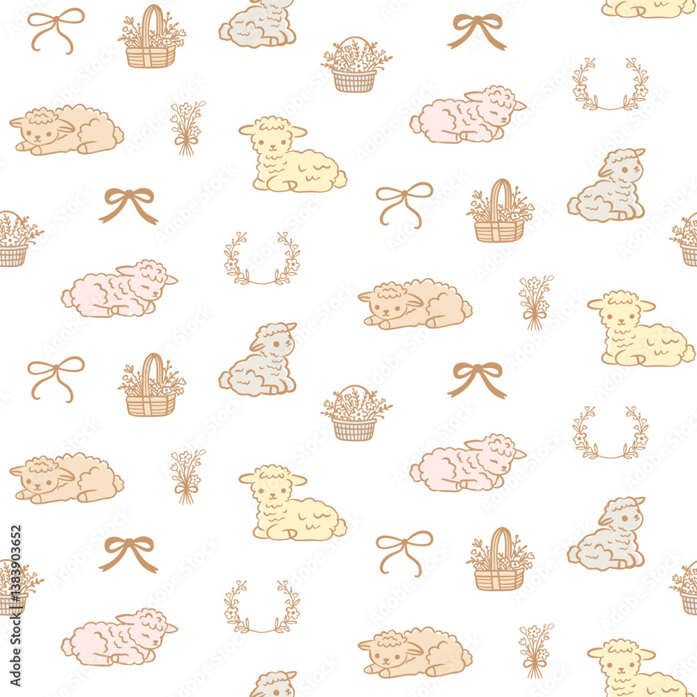 Obraz premium Lamb Seamless Pattern Sheep Farm Animals Print