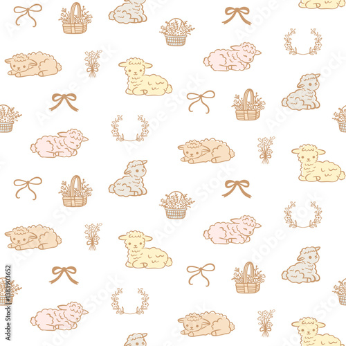 Lamb Seamless Pattern Sheep Farm Animals Print