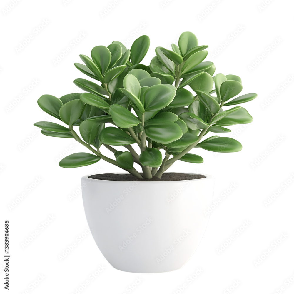 A 3D Jade Plant with Thick Fleshy Green Leaves in a Small White Pot Isolated on Transparent Background A 3D Jade Plant with Thick Fleshy Green Leaves in a Small White Pot Isolated on Transparent Background