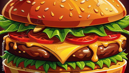 A tantalizing close-up of a delectable hamburger, showcasing its juicy patty, melted cheese, and fresh toppings. This mouthwatering macro shot captures the essence of the ultimate fast-food .