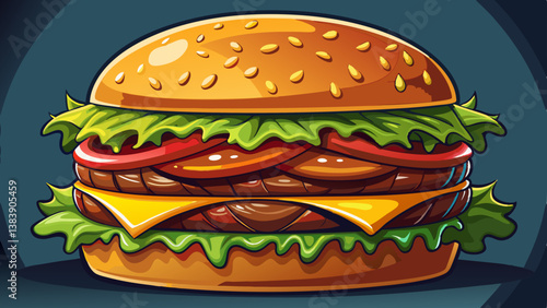 A tantalizing close-up of a delectable hamburger, showcasing its juicy patty, melted cheese, and fresh toppings. This mouthwatering macro shot captures the essence of the ultimate fast-food .