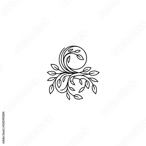 Minimalist Floral Line Art Design - Elegant Leaves and Twirls