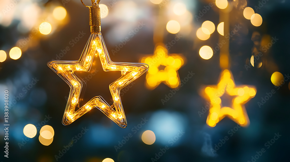 Golden star with sparks and bokeh on black background Golden star with sparks and bokeh on black background