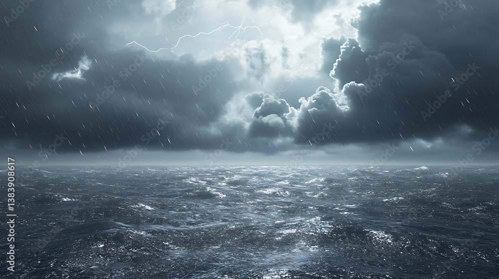 Gray sky with stormy black clouds and bright lightning bolts on the horizon 3d illustration Gray sky with stormy black clouds and bright lightning bolts on the horizon 3d illustration