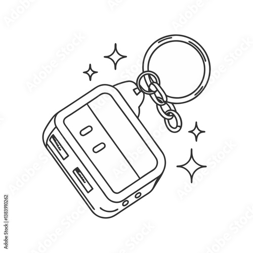 Compact USB hub keychain vector with dual ports and sparkle accents, illustrated in a minimal outline style to showcase portable tech utility.