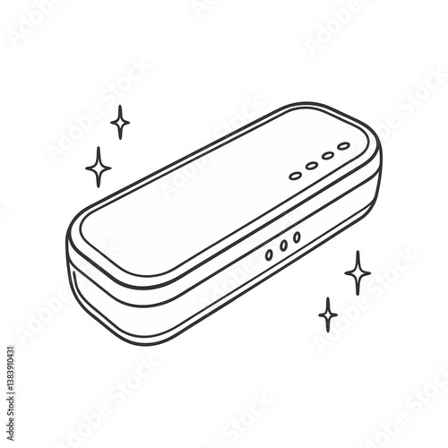 Wireless speaker vector in a sleek rectangular design, illustrated with clean lines and sparkles to highlight modern audio tech and portability.