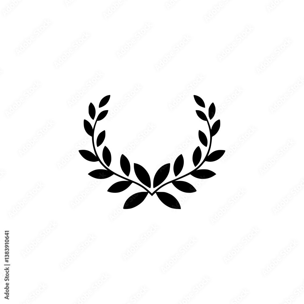Fototapeta premium Elegant Black Laurel Wreath on White Background: Symbol of Victory, Achievement