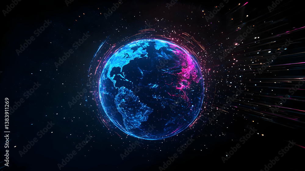 Obraz premium Abstract Glowing Digital Earth Model