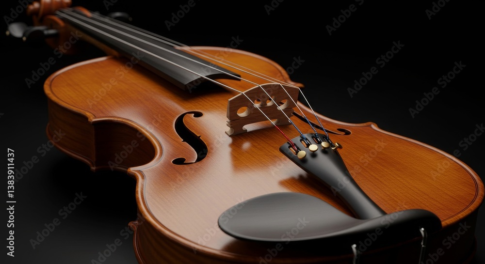 Violin Strings Bridge and Tailpiece Detail - A close-up showcases the intricate details of a violin's bridge, tailpiece, and strings. It symbolizes craftsmanship, musicality, artistry, precision Violin Strings Bridge and Tailpiece Detail - A close-up showcases the intricate details of a violin's bridge, tailpiece, and strings. It symbolizes craftsmanship, musicality, artistry, precision