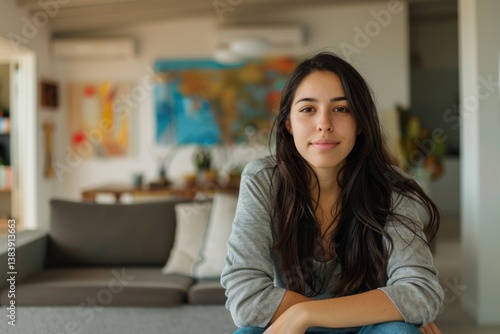 Portrait of a young hispanic woman in a modern home Free Download Portrait of a young hispanic woman in a modern home - GFXLoad