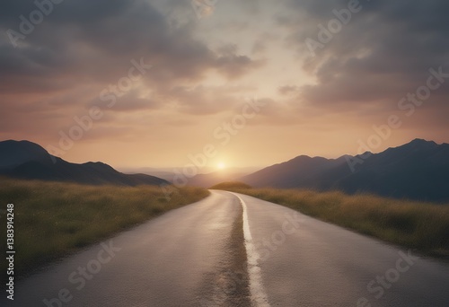 Wallpaper Mural area sunset level paved road view low old empty mountain highway journey country grass line sunrise asphalt field sun landscape light summer drive sunlight nature motion dawn straight travel sky Torontodigital.ca