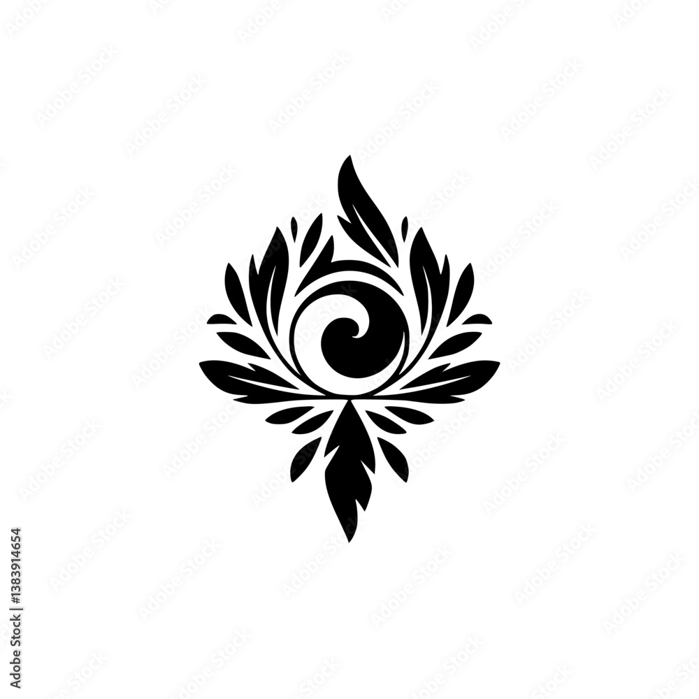 Fototapeta premium Elegant Floral Design in Black and White: Minimalist Ornament