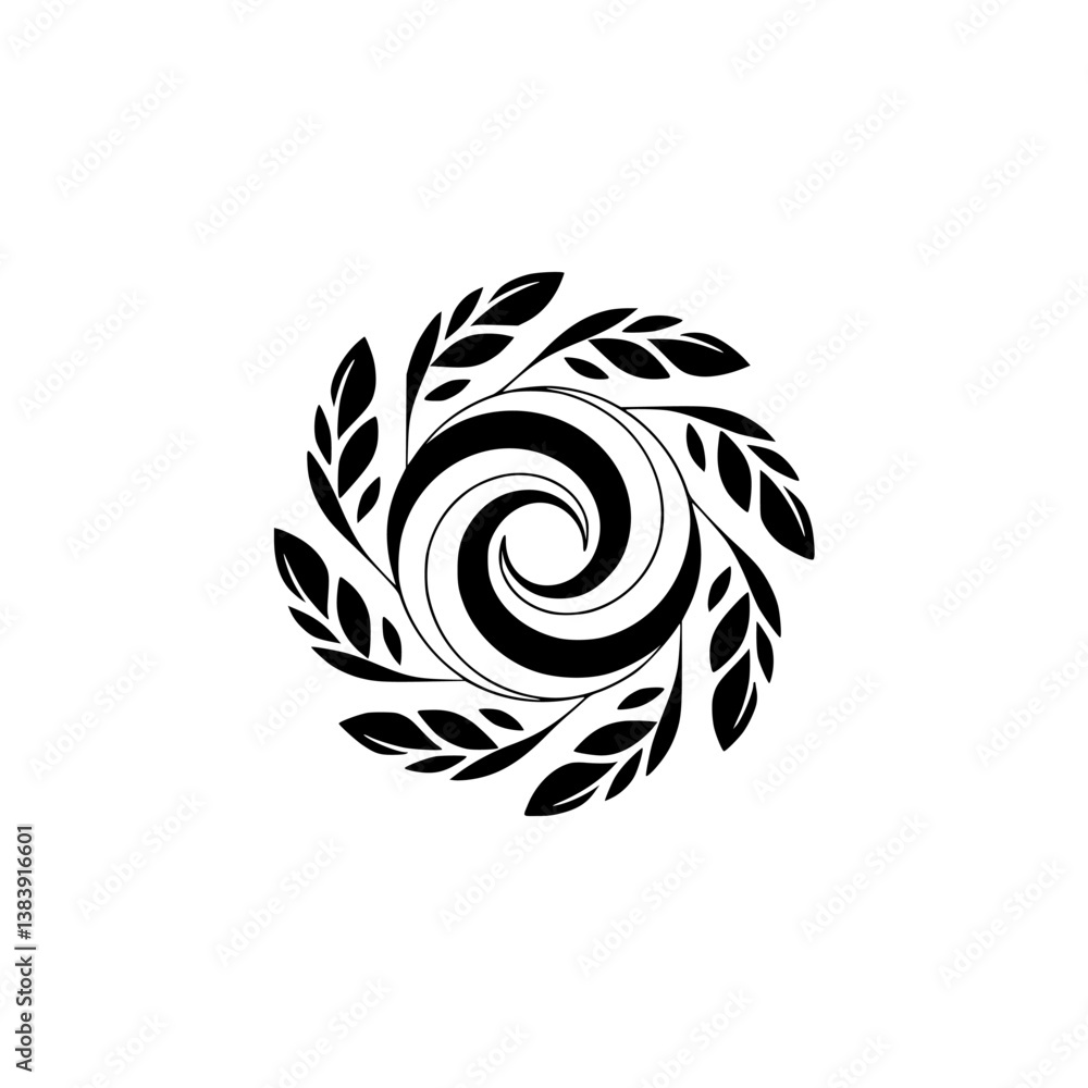 Obraz premium Elegant Black & White Floral Swirl Design on White Background