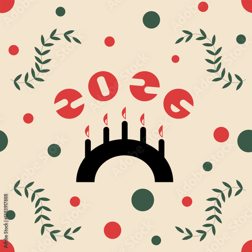 Seamless vector pattern with festive elements, likely intended for Christmas or holiday-themed designs. The style is minimalist and graphic, modern, 2026