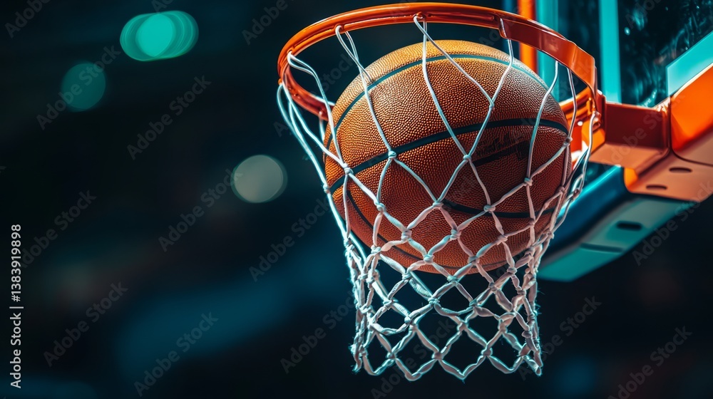 Close-Up of Basketball Entering Hoop During Game Action Phase Close-Up of Basketball Entering Hoop During Game Action Phase