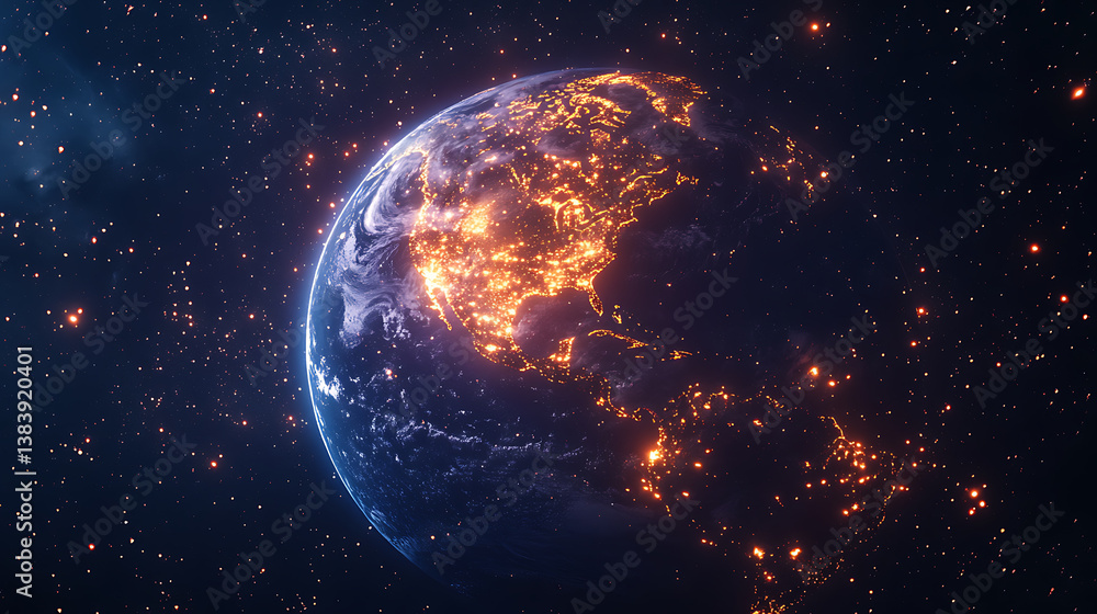 Fototapeta premium Internet satellite constellation passing through earth's orbit, satellite internet service