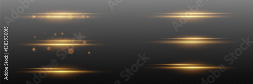 Golden flash lines, luminous effect of light and sparks explosion.