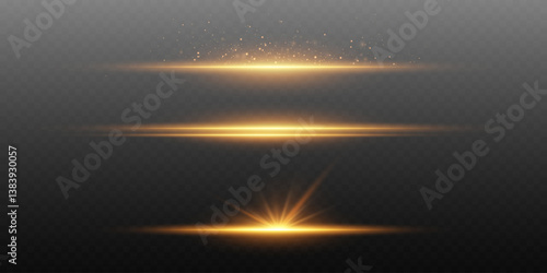 Golden flash lines, luminous effect of light and sparks explosion.