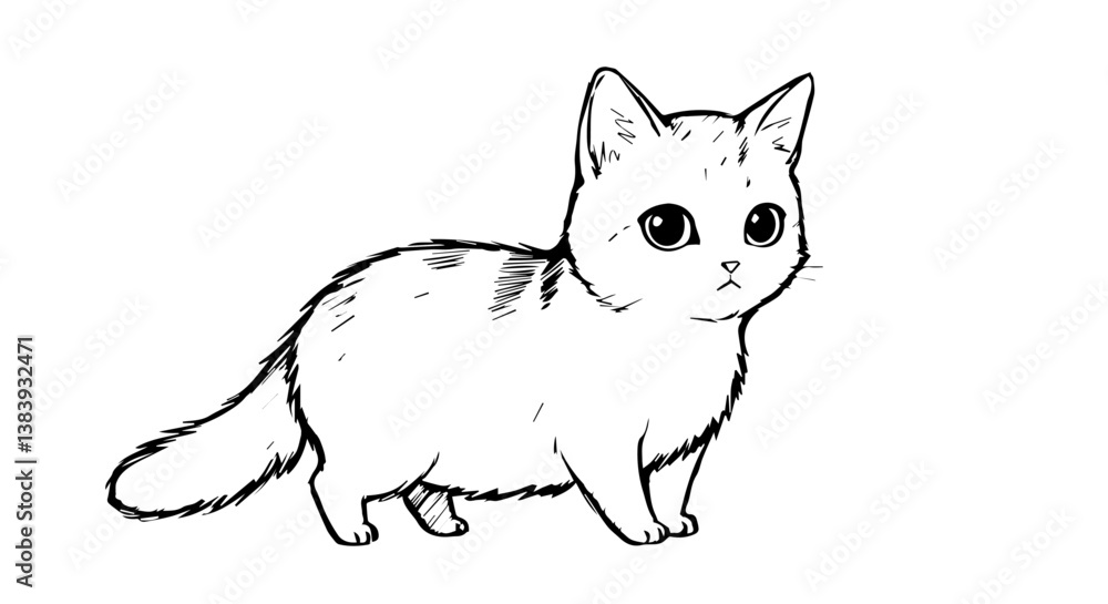 Cute anime cat illustration in black and white style Cute anime cat illustration in black and white style