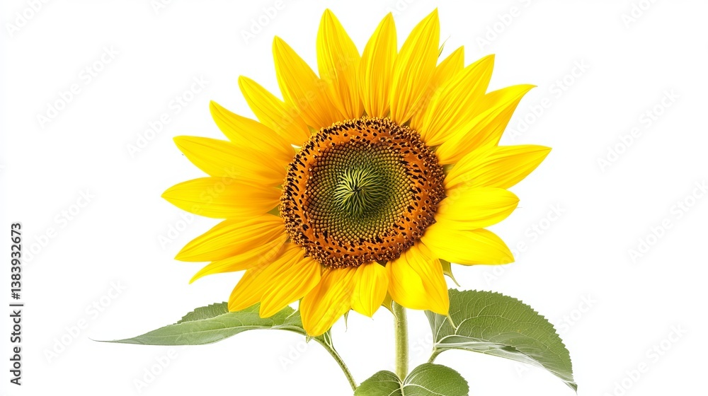 Obraz premium Vibrant Yellow Sunflower Blooming Isolated on White Background Bright Summer Flower Photography Nature Image Detailed Petals Floral Design Element 