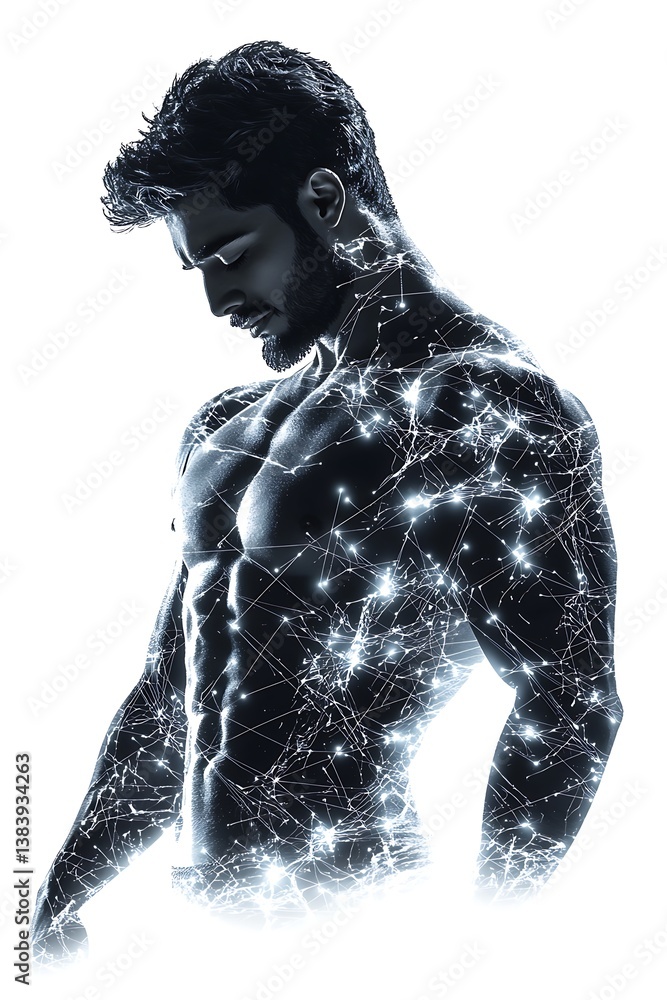 Fototapeta premium Muscular Man with Networked Body.