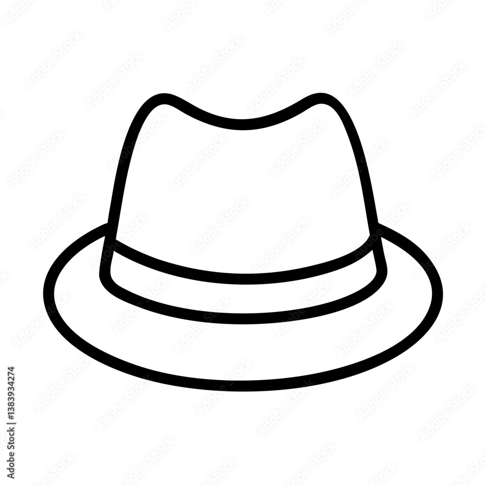 Outline drawing of a classic fedora hat design for fashion accessory and style icon representation Outline drawing of a classic fedora hat design for fashion accessory and style icon representation