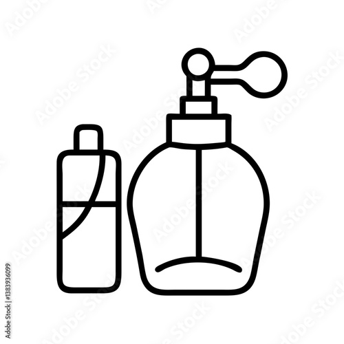 Outline drawing of perfume bottles and fragrance containers for beauty and personal care products line art